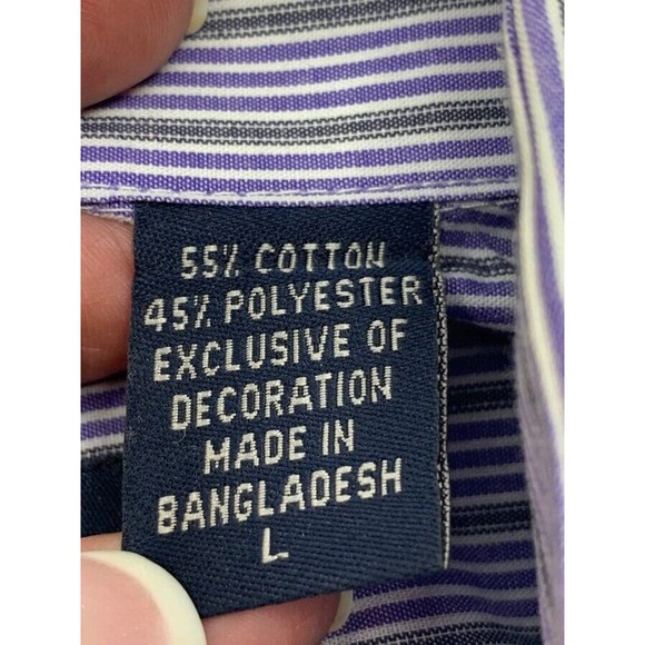 Izod Mens LS Button Down Shirt Purple Black White Stripe L - Picture 4 of 6